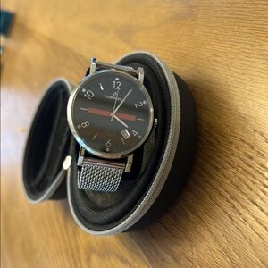 Black and Silver Watch with Red Hands